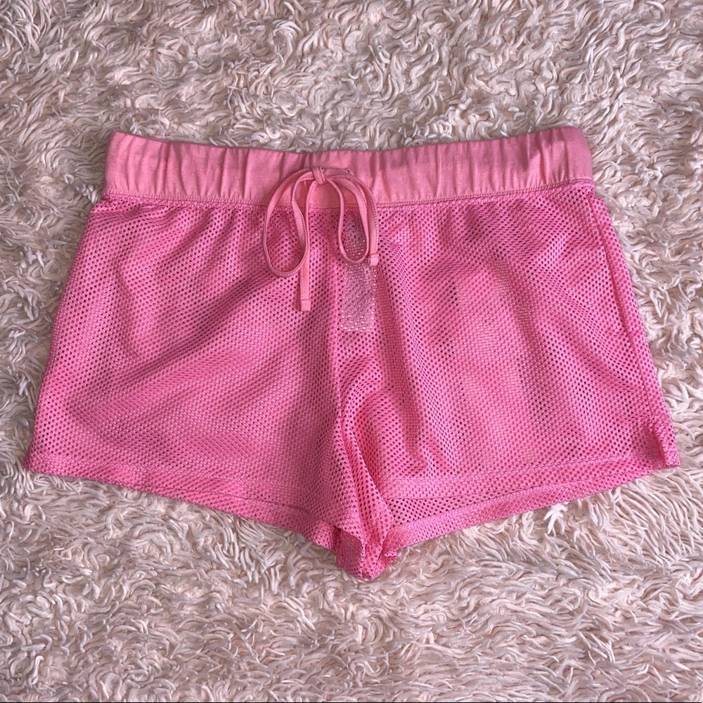 Forever 21 Pink Mesh See-Through Shorts Drawstring Elastic Waist NWT, Size M - Picture 4 of 4